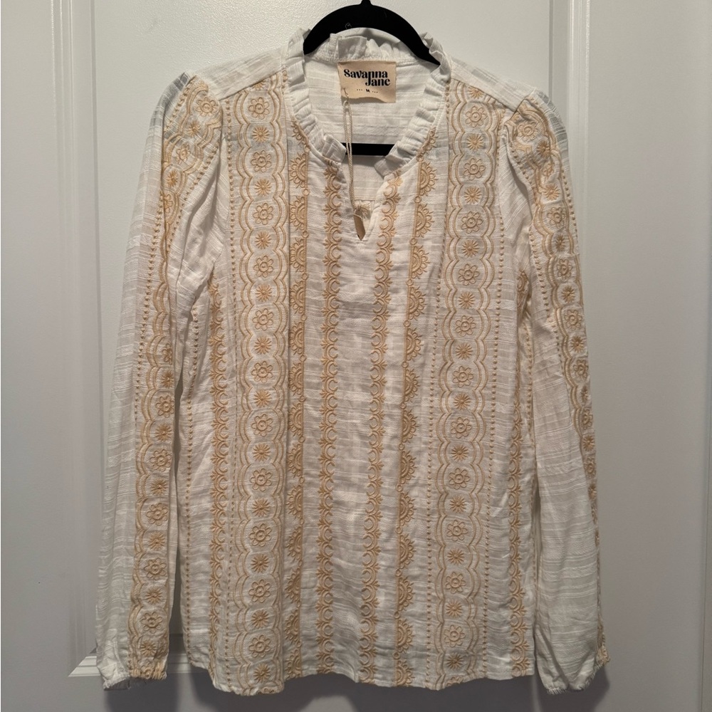 Savanna Jane Cream Ruched Blouse with Puff Sleeves